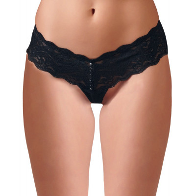 TANGA NERO IN PIZZO CON PERLINE